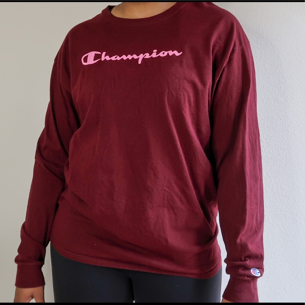 Champion Script Burgundy & Pink Long Sleeve Shirt